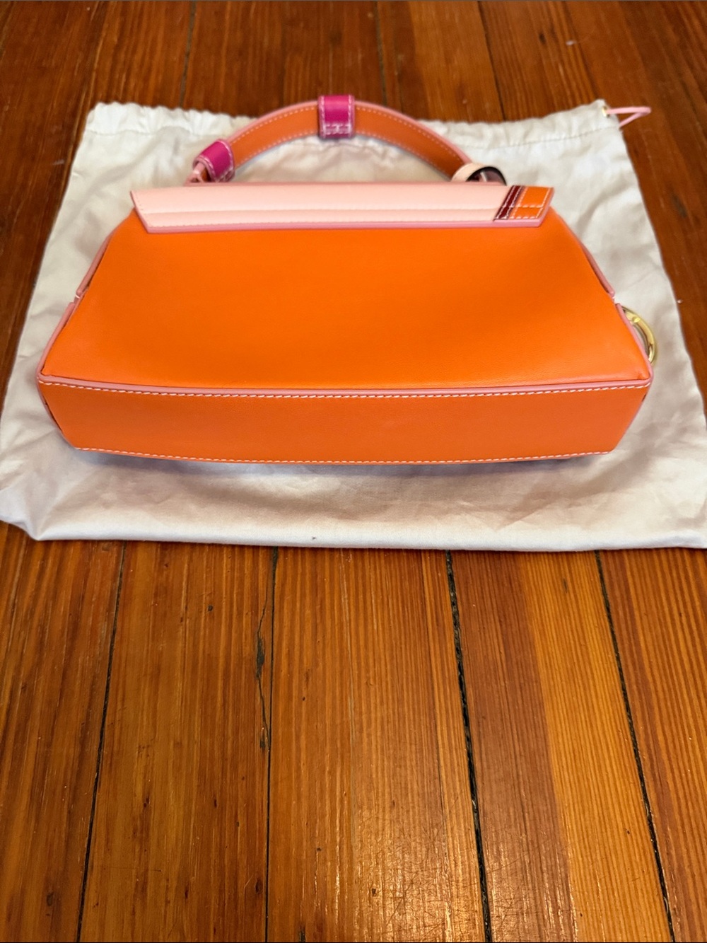 New Authentic Emilio Pucci Pink and Orange Leather Top-Handle Satchel - Picture 3 of 7